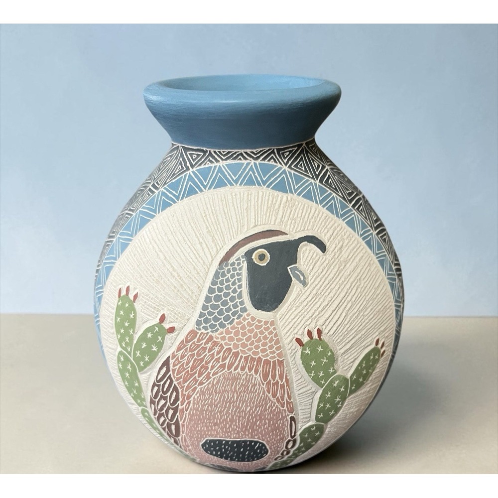 Mata Ortiz Pottery Mariela Tena Hernandez Quail Roadrunner Birds Paquime Mexican